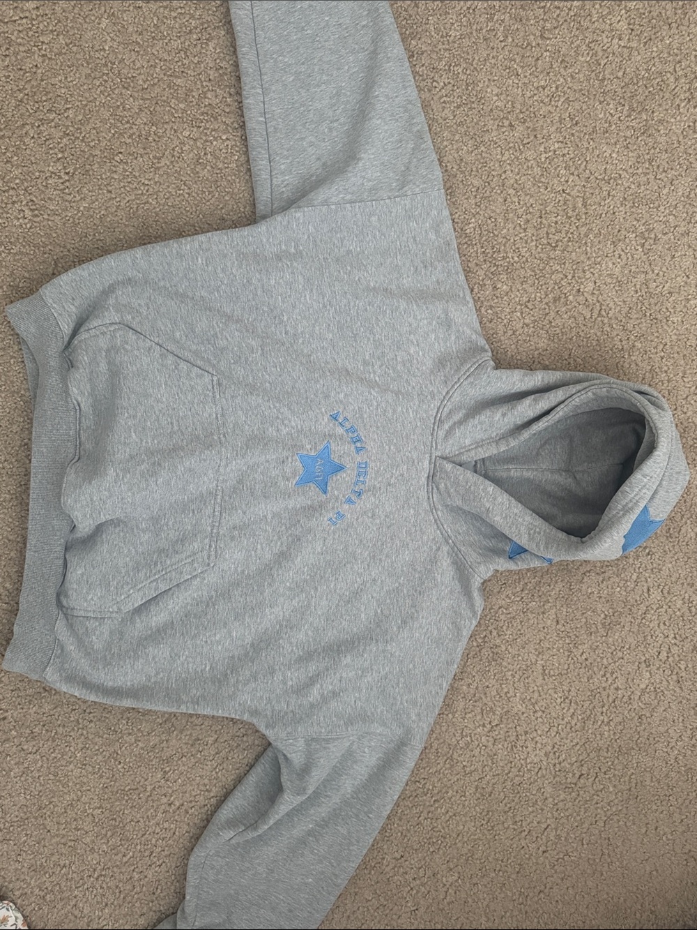 Alpha Delta Pi Grey Pullover Hoodie with Blue Star Graphic